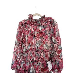 NWT Elliatt Womens Multicolor Floral Ruffle Asymmetric Tiered Dorian Dress Small